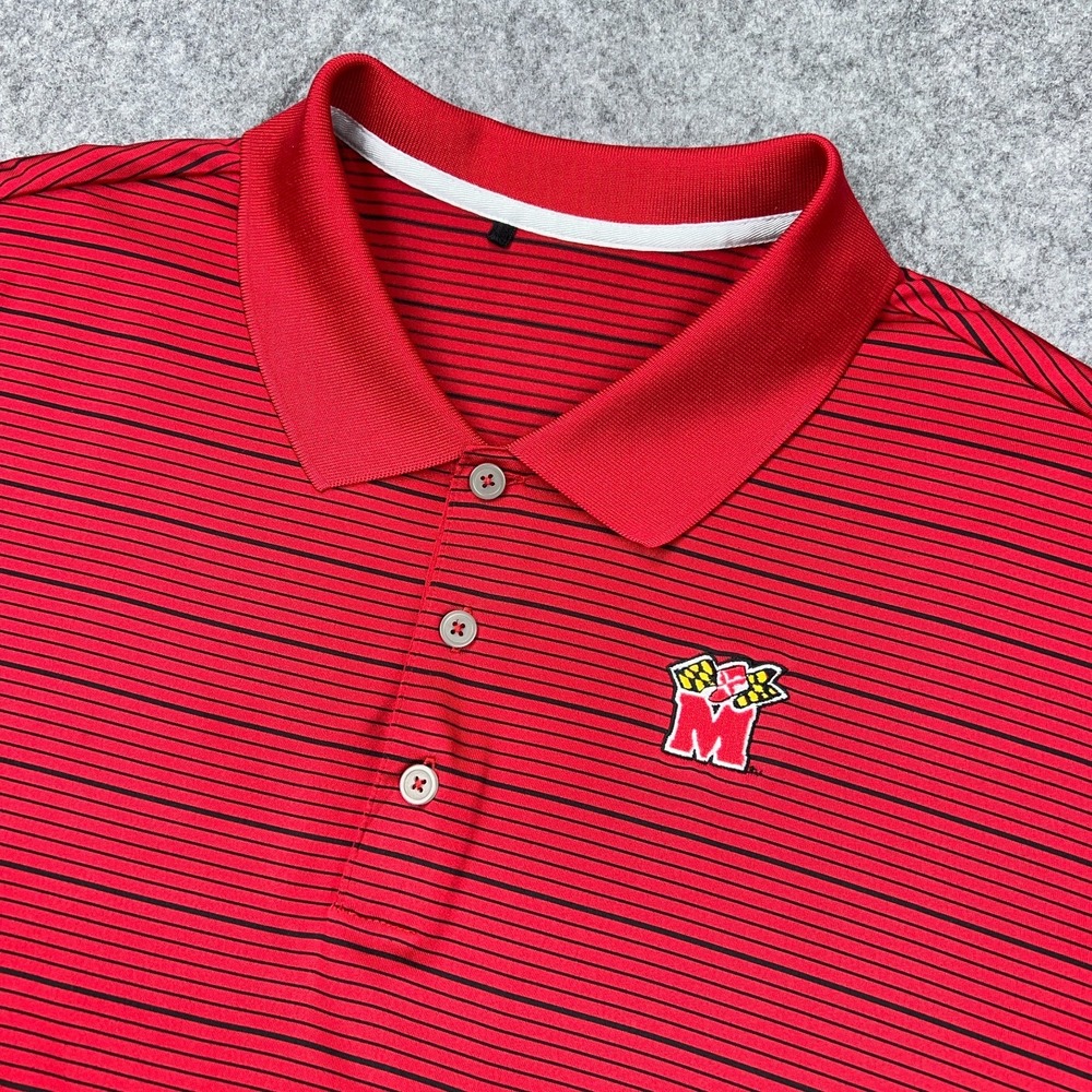 Maryland Terrapins Shirt Mens 2XL Red Striped Terps Logo‎ Performance Golf Polo